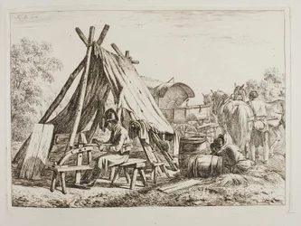 Soldados num acampamento militar
