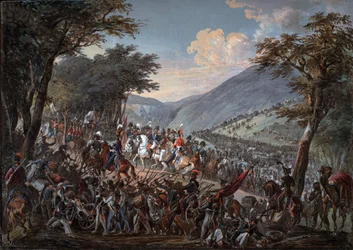 Imperador Alexandre I (1777-1825) e sua comitiva passaram pelas montanhas Vosges em julho de 1815 - Hoechle, Johann Baptist (1754-1832) - 1825 - Aquarela sobre papel - 70,9x99,7 - Coleção Particular