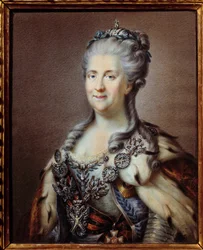 Retrato de Catarina II (1729-1796) imperatriz da Rússia com o colar de Santo André e o cordão da cruz de São Jorge Anónimo da aguarela do século XVIII, segundo a pintura de Johann Baptist von Lampi (1751-1830) Paris, museu