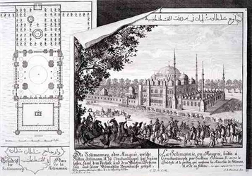 Plano e Vista da Mesquita Suleymaniye, Istambul, de 