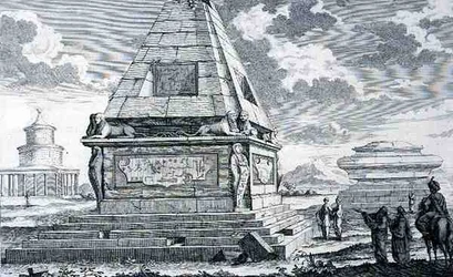Túmulos perto do Cairo, Egito, de "Entwurf einer historischen Architektur" (Rascunho de uma Arquitetura Histórica)