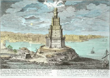 Farol em Alexandria, construído por Ptolomeu, o Grande (36-depois de 30 aC), Egito, de Entwurf einer historischen Architektur, gravado por Johann Adam Delsenbach (1687-1765) 1721
