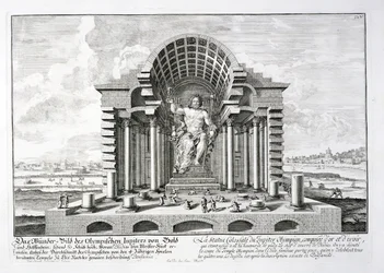 A estátua de Zeus olímpico por Fídias, placa 5 de &39;Design de uma arquitetura histórica&39;, gravada por Johann Adam Delsenbach (1687-1765) 1721