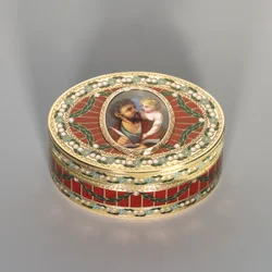 Caixa de rapé, Dresden, c.1775-80, a miniatura de Genebra, c.1800 (pedra dura Saxon, ouro e esmalte)