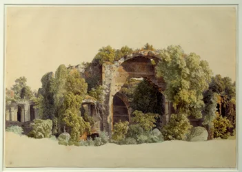 Ruínas de Villa Anchiana em Tivoli. Desenho de Johann Christian Reinhart (1761-1847)