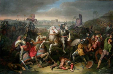 O duque Erich von Calenberg resgata o imperador Maximiliano na Batalha de Regensburg em 1504