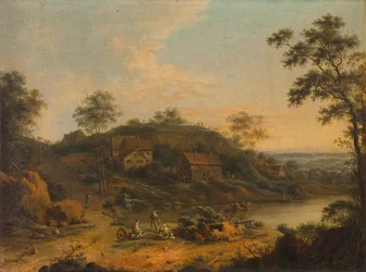 Paisagem montanhosa com quintas
