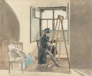 O pintor Johann Adam Klein 1792-1875 antes de Seu cavalete, 1818.