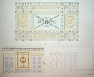 Desenhos Decorativos para o Interior do Palácio Beberbeck, de Israel Schwalm (caneta e aquarela sobre papel)