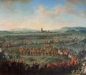 Entrada do imperador Francisco I. Stephan e do seu filho José (II.) em Frankfurt, em 29 de março de 1764