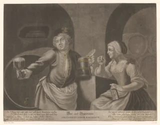 Homem e mulher a beber cerveja e brandy
Bier und Brandewein / Cerevisia et vinum sublimatum