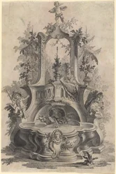 Fonte rococó com amantes e os quatro elementos