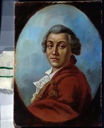 Retrato do poeta Alexander Sumarokov (1717-1777) (Retrato do poeta Alexander Sumarokov). Peinture de Johann Friedrich August Tischbein (1750-1812). Óleo sobre tela
