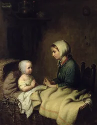 Menininha, dizendo, dela, orações, cama