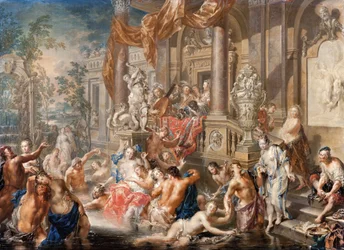 Cena da fonte em frente a um palácio, c.1730 (óleo sobre cobre)