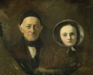 Retrato de Johann Joseph Hermann, o Sogro do Artista, com a sua neta Ida Schwartze, a Filha mais velha do Artista