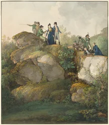 Uma Festa Real Admirando o pôr-do-sol no topo da montanha Hesselberg, 1801.
