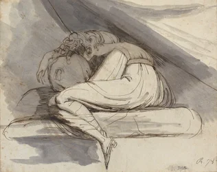 Mulher sentada, enrolada