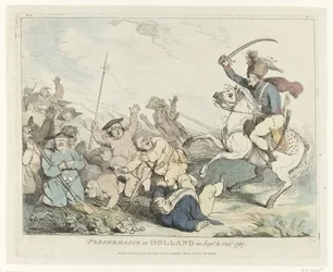 A apresentação Performance na Holanda em setembro e outubro de 1787 (título no objeto) Quatro desenhos em inglês sobre os Patriots em 1787 (título da série)