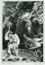 Cena da ópera &39;Der Freischutz&39; de Carl Maria von Weber (1786-1826) litografia de Adam et Hostein