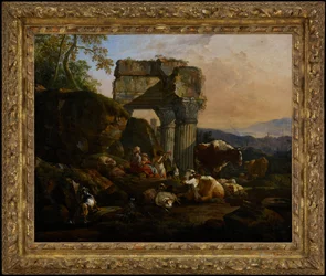 Paisagem romana com gado e pastores