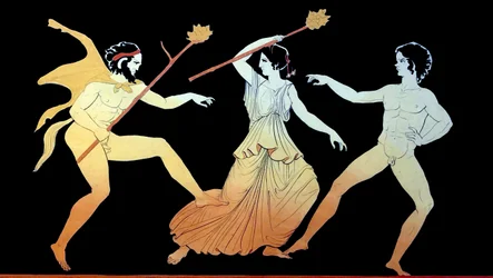 Um sátiro, uma bacante e seguidor masculino de Dionísio dançam em frenesi c.1796 (Gravura em Placa de Cobre)