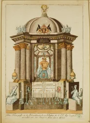 Monumento funerário (Castrum Doloris) erigido pelos cidadãos de Viena para a missa de réquiem do Imperador (gravura)