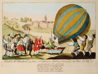 Regresso de M. Blanchard da sua 38ª viagem aérea ... (gravura)