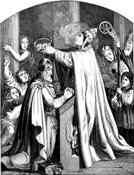 A coroação do imperador Carlos Magno pelo papa Leão III. Ilustração da Geschichte des deutschen Volkes de E. Duller, 1840