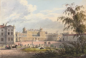 O Palácio Imperial, Gatchina (lápis & aguarela acentuados com branco & goma arábica sobre papel)