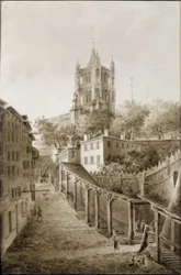 Escadas do Mercado e torre da catedral
