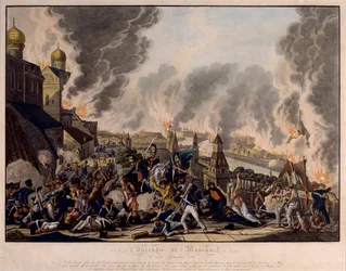 A queima de Moscou em 15 de setembro de 1812. A Grande Armée (França) invadiu a cidade russa (Guerras Napoleônicas