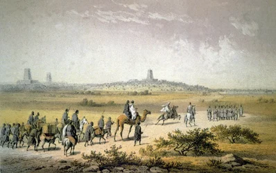 Heinrich Barth aproximando-se de Timbuktu, c.1860 (litografia)
