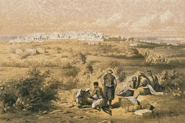 Vista de Haifa. Gravura por Bernatz e outros - Steinkopk JF Editore