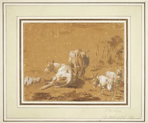 Paisagem com vacas e cabras