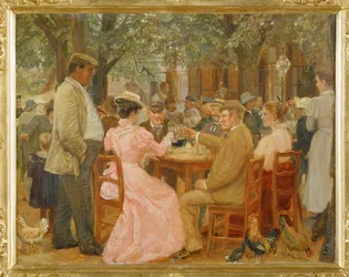 Beim Heurigen - in a Heurigen -pub ... (óleo sobre madeira)