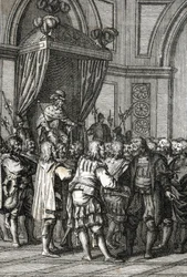 Representação de William I (ou William II, Conde da Holanda) (1227-1256) em 1255 (Conde Willem II da Holanda concedendo privilégios) Gravura de Johann Michael Mettenleiter (1765-1853) 1800 Colecção Privada