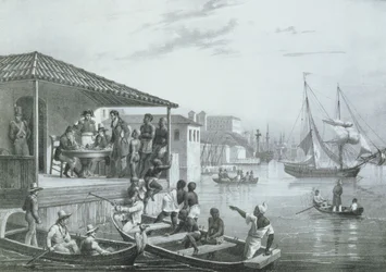 Desembarque, gravado por Deroi e Leon Jean Baptiste Sabatier (fl.1827-87) publicado por Engelmann, c.1835 (litografia)