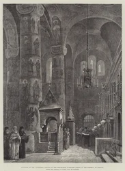 Interior da Catedral Igreja da Assunção (Uspenski Sabor) no Kremlin em Moscou, onde o imperador da Rússia será coroado