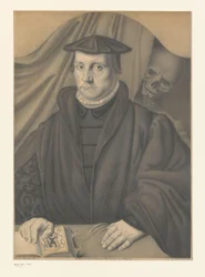 Retrato de um homem desconhecido com um esqueleto atrás de si
Obras da colecção dos irmãos Boisserée (título da série)
Galerie des Frères Boisserée (título da série)
