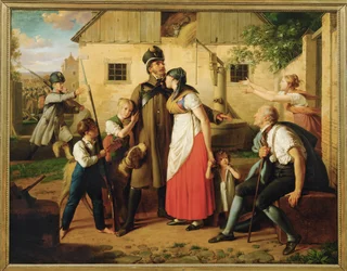 Die Heimkehr des Landwehrmannes - O regresso do homem da milícia ... (pintura sobre tela)