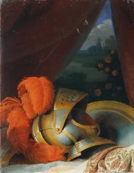 capacete e escudo redondo