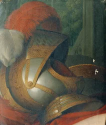 Capacete e escudo redondo