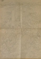 Desenho de contorno para a "Cena da luta tirolesa pela liberdade"