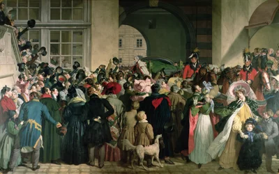 O retorno de Francisco I da Áustria (II do Sacro Império Romano) (1768-1835) a Presburg em 27 de novembro de 1809, 1828-1832 (encáustica)