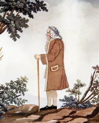 Retrato de Voltaire, escritor francês (1694-1778) - em "Gouache e seda" atribuído a Johann Huber de Genebra