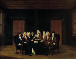 Guerra da Sucessão Espanhola: "Os Plenipotenciários reunidos em torno do Duque Marechal de Villars e do Príncipe Eugene de Savoy-Carignan (Savoie Carignan, Conde de Soissons (1663-1736) no Congresso da Paz em Borden, em 7/09/1714" Pintura de Johan Rudol