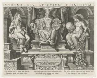 Autoridade (Potestas), Prestígio (Nobilitas) e Benevolência (Liberalitas) Impressão do título de uma série sobre as qualidades de um príncipe Principais Atividades de um Príncipe (título da série) Schema, seu speculum principum (título da série) Agendar, s