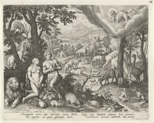 Deus Pai abençoa Adão, Eva e os animais Criação do Mundo (título da série)