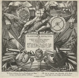 Júpiter em een ​​oorlogsschip conheceu o wapen van Alessandro Farnese Titelprent van een prentserie over de influence van de planeten over streken Efeitos dos planetas e seus signos no zodíaco (título da série) Efeitos e efeitos planetários nos signos do z